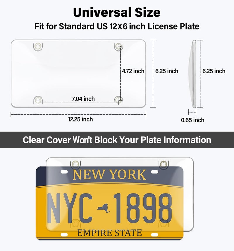 KLSKKJ 2 Pack Clear License Plate Covers, License Plate Protector Unbreakable Plastic Shields Tag Holder Fits Standard US Plate with Screws Caps - Image 3